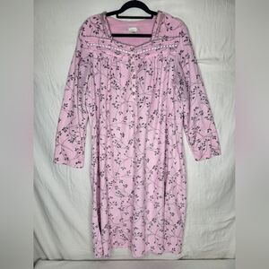 Celestial Dreams Long Sleeve Pink & Grey Lace Floral Fleece Nightgown Size 3x